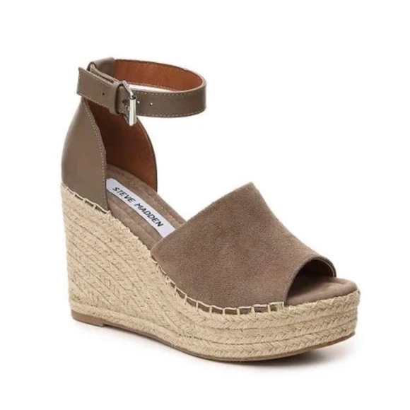 NWOT! Steve Madden Leather Jaylen Wedge Sandal with Ankle Strap - Picture 1 of 8